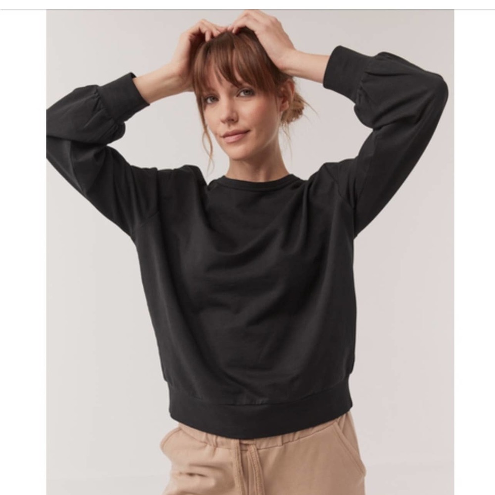 Pact Peek A Boo Crew Sweatshirt Black Open Back Womens Size: M - Picture 2 of 9